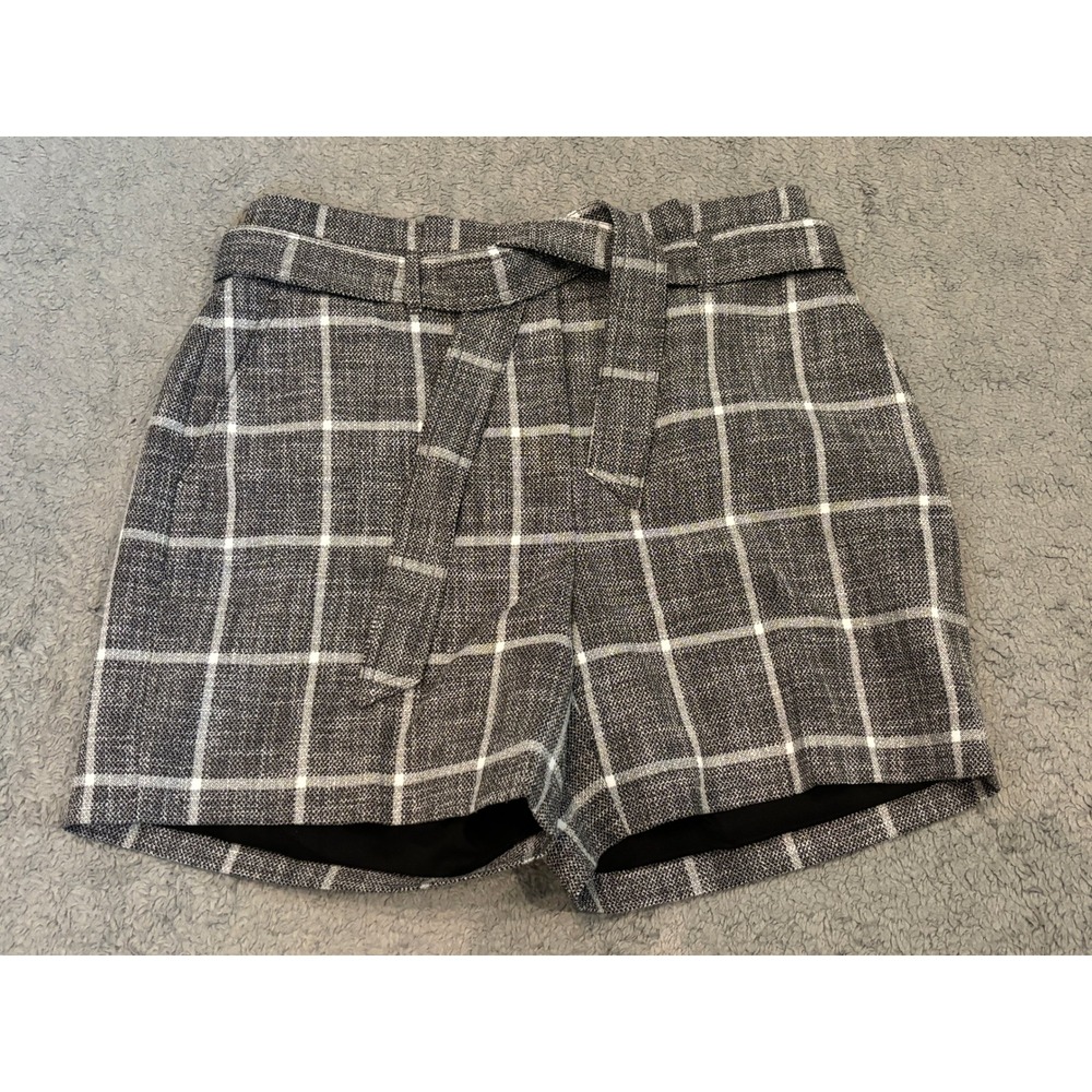 The 5" Short Grey White Plaid High Waisted Belted Shorts Size 8